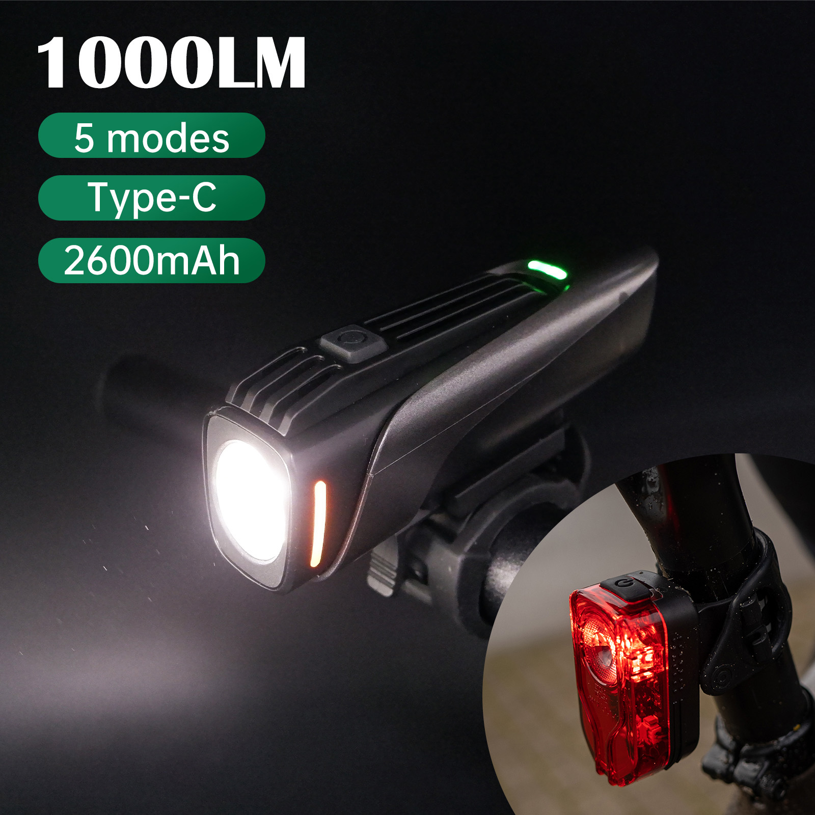 Rechargeable Bicycle Headlight 1000 Lumen - Bicycle Front Light, 1000 Lumens, USB